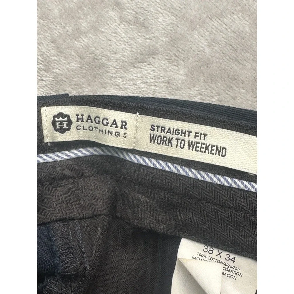 Haggar Work To Weekend Pants Mens 38x34 Blue Straight Fit Khaki Chino Cotton